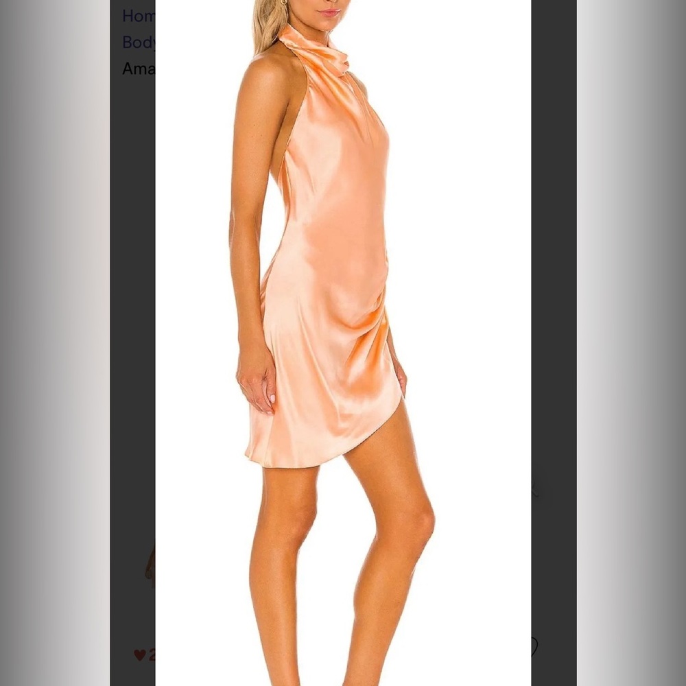 Amanda Uprichard Peach Satin Backless Halter Mini Dress